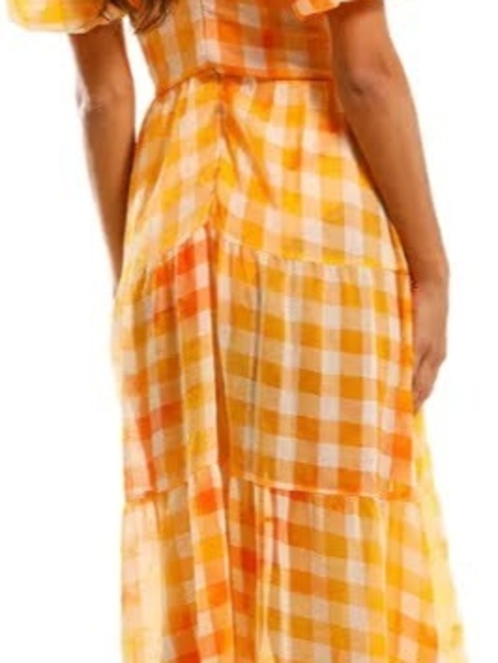 For Love & Lemons Mimosa Maxi Dress - Yellow Gingham Puff Sleeve S - Picture 2 of 10
